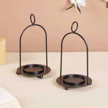 Black Hanging Design Candle Stands | Set of 2 | 6 x 11 inches