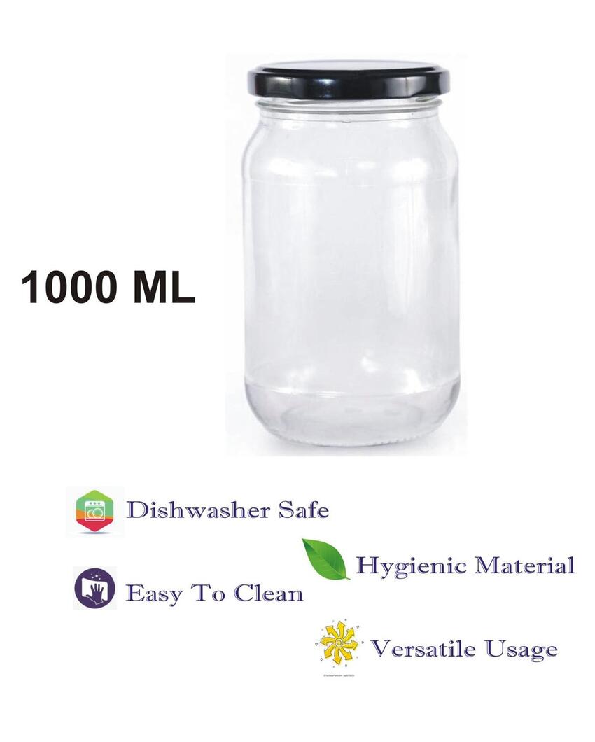 Versatile Somil Clear Glass Storage Jar for Kitchen Use | 1000 ML | 4 x 4 inches