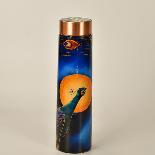 Lunar-Themed Copper Bottle with Peacock Motif Default Title