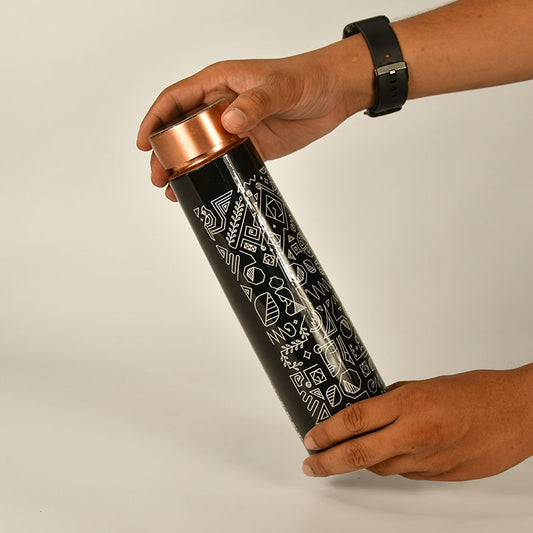 Handpainted Copper Bottle Showcasing Indigenous Artforms Default Title