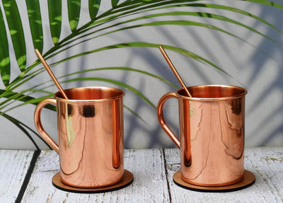 Pure Copper Moscow Mule Cup with Straw | Set of 2