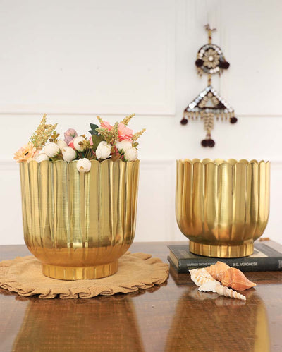 Coral Gold Metal Planters | Set Of 2 | Plant not included