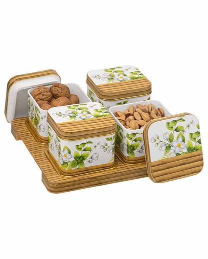 Deluxe Polypropylene Grocery Four Containers With Tray | Set Of 4 | 500 ml | 13 x 9 inches