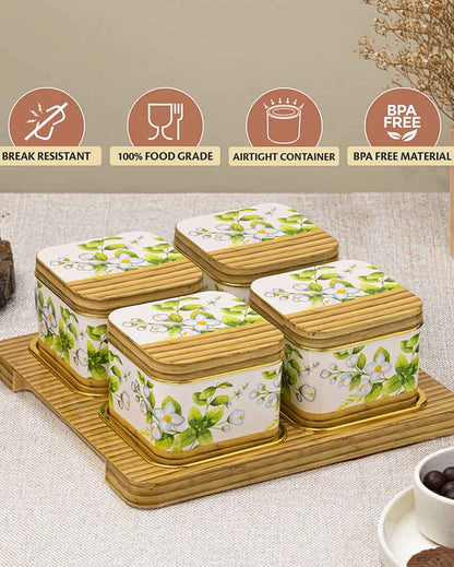 Deluxe Polypropylene Grocery Four Containers With Tray | Set Of 4 | 500 ml | 13 x 9 inches