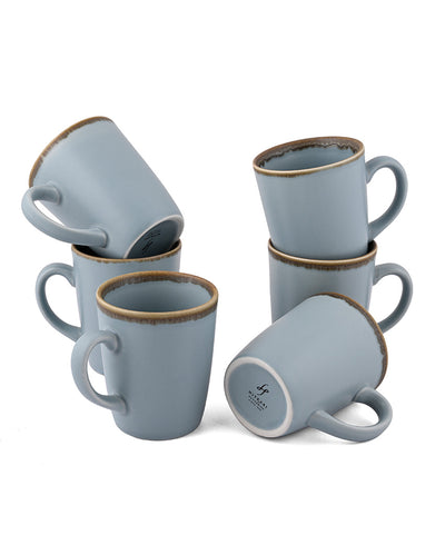 Simple Crackled Matt Finish Porcelain Coffee Mugs | Set of 6