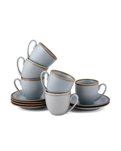 Crackled Matt Finish Porcelain Cups & Saucers | Set of 12