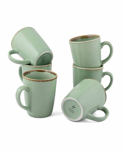Simple Crackled Matt Finish Porcelain Coffee Mugs | Set Of 6