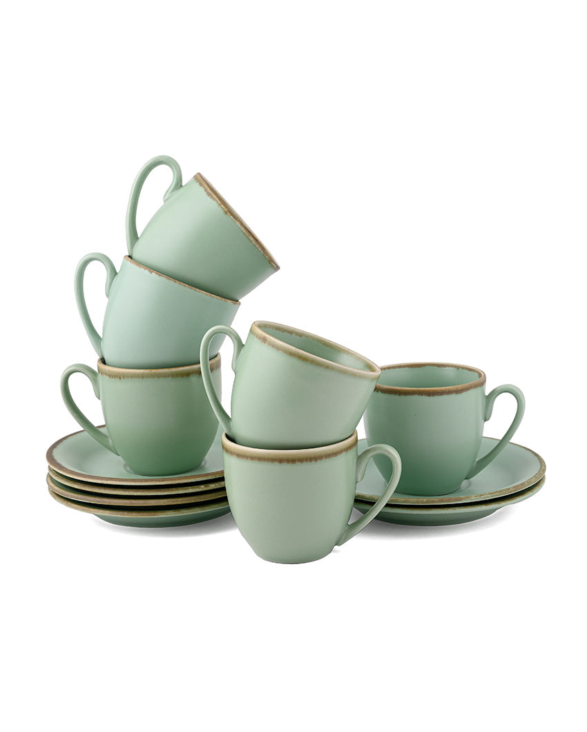 Crackled Matt Finish Porcelain Cups & Saucers | Set Of 12