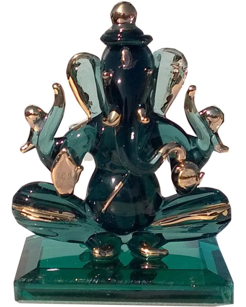 Elegant Ganesha Double Face Statue Gold Polished Crystal Glass Showpiece | 2 x 3 inches