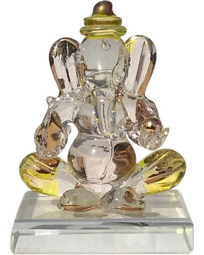 Ganesha Two Side Crystal Glass Showpiece | 2 x 1 x 3 inches