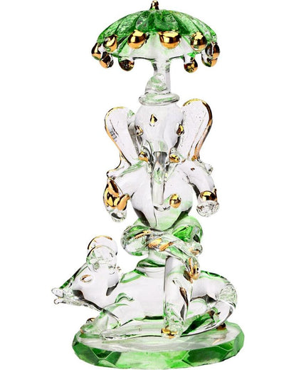 Majestic Ganesha on Mushak Gold Polished Crystal Glass Showpiece | 2 x 4 inches