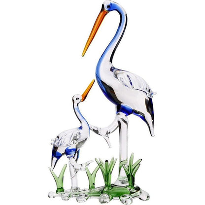 Mother Bird with Chick in Grass Crystal Glass Showpiece | 4 x 2 x 7 inches