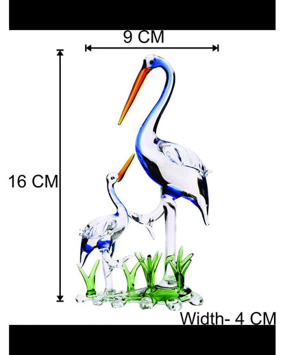 Mother Bird with Chick in Grass Crystal Glass Showpiece | 4 x 2 x 7 inches