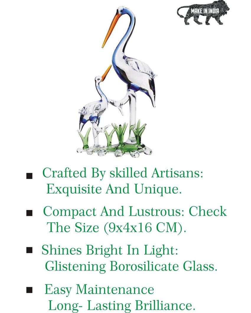 Mother Bird with Chick in Grass Crystal Glass Showpiece | 4 x 2 x 7 inches