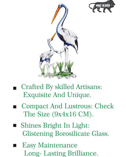 Mother Bird with Chick in Grass Crystal Glass Showpiece | 4 x 2 x 7 inches