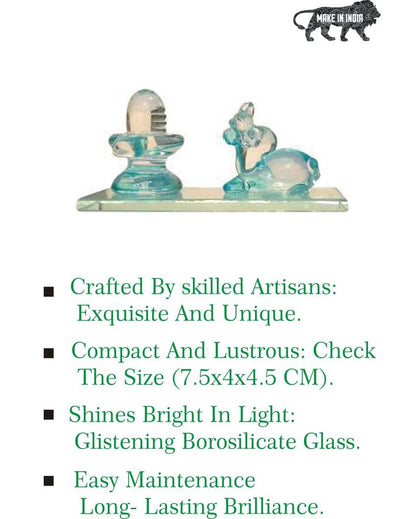 Nandi Worshiping Shivling Crystal Glass Showpiece | 3 x 2 inches