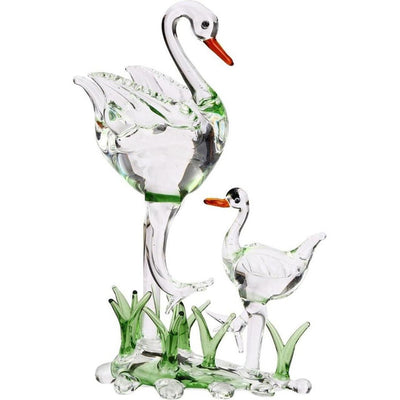 Mother Duck with Duckling in Grass Crystal Glass Showpiece | 4 x 2 x 7 inches