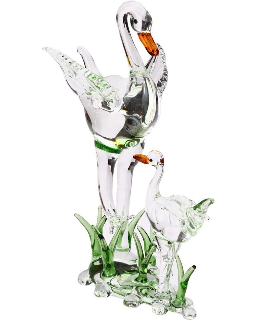 Mother Duck with Duckling in Grass Crystal Glass Showpiece | 4 x 2 x 7 inches