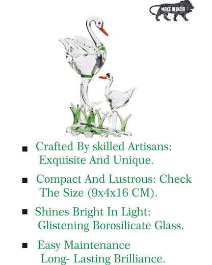 Mother Duck with Duckling in Grass Crystal Glass Showpiece | 4 x 2 x 7 inches