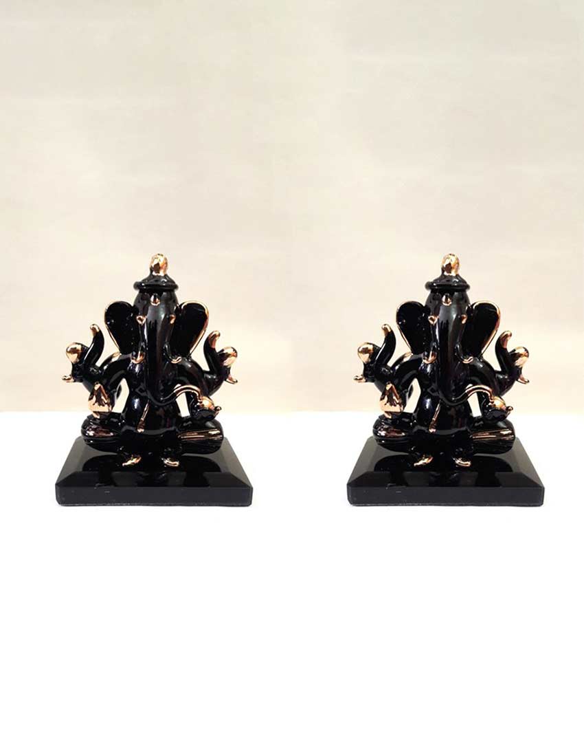 Ganesha Double Face Statue Gold Polished Crystal Glass Showpiece | Set of 2 | 2 x 3 inches