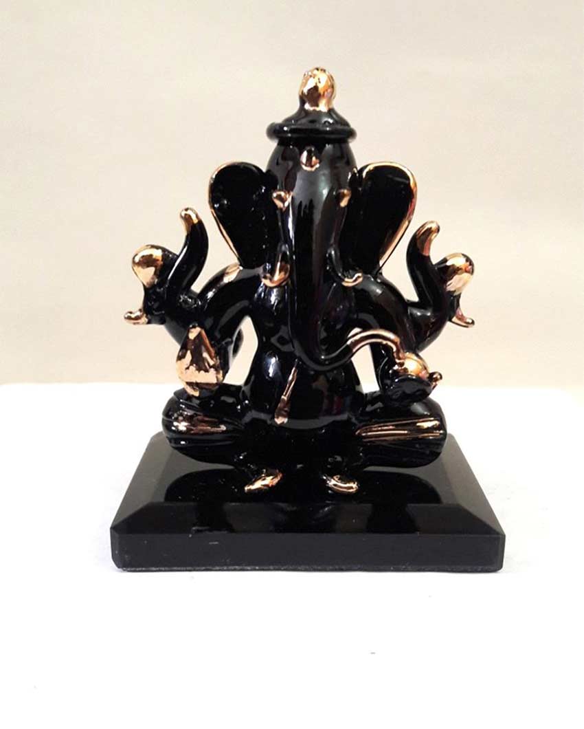 Ganesha Double Face Statue Gold Polished Crystal Glass Showpiece | Set of 2 | 2 x 3 inches