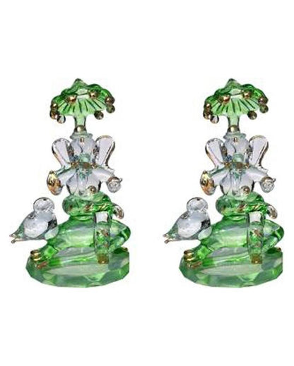 Ganesha on Mushak Gold Polished Crystal Glass Showpiece | Set of 2 | 2 x 4 inches