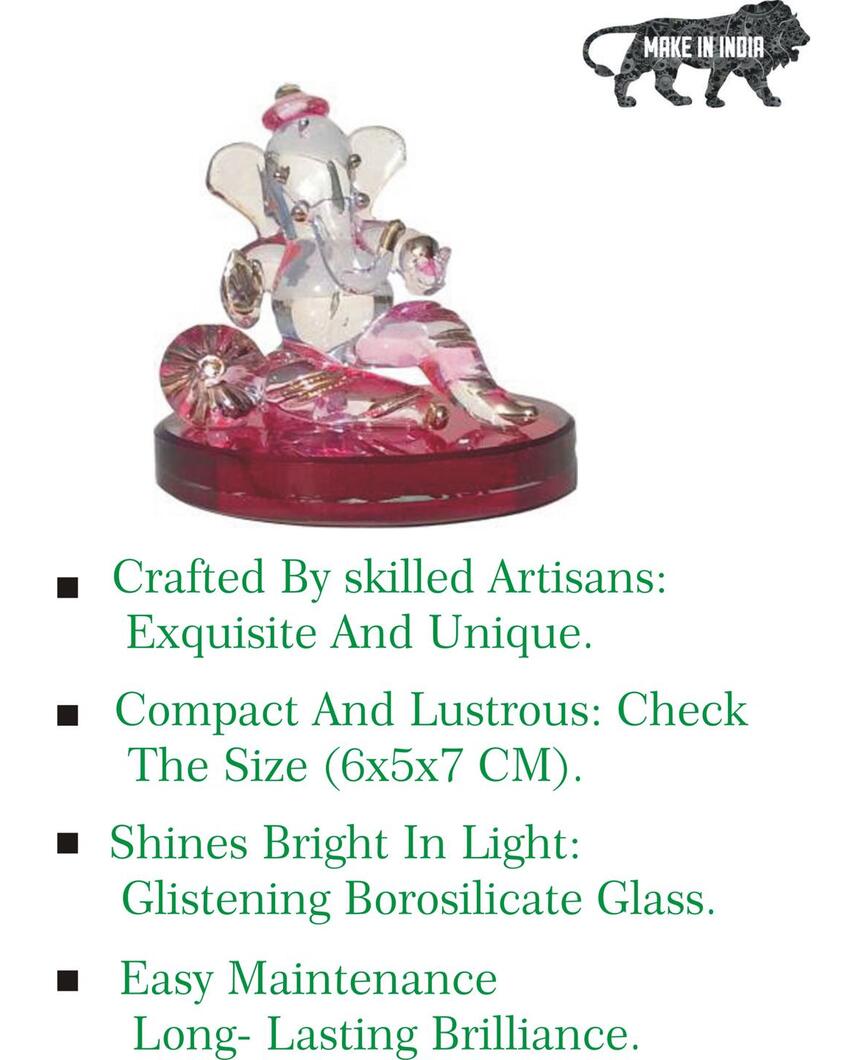 Serene Ganesha on Bolster Crystal Glass Showpiece | 3 x 2 inches