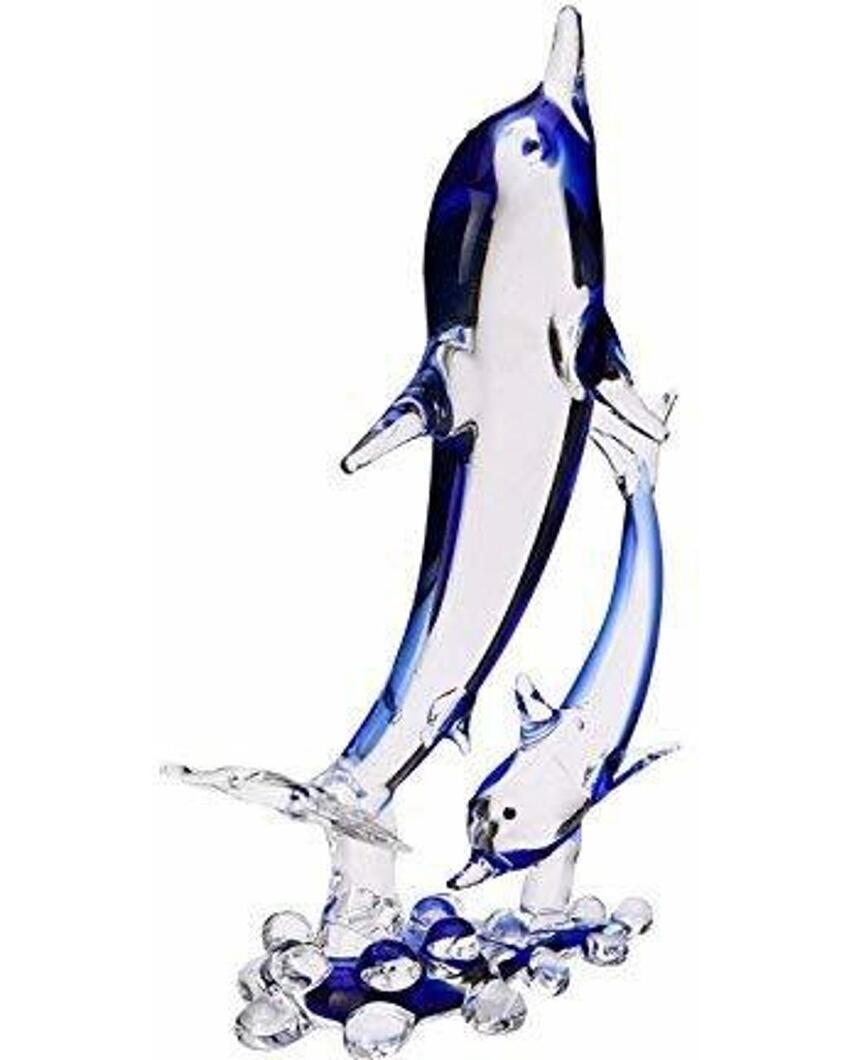 Playful Dolphin with Calf Crystal Glass Showpiece | 4 x 2 x 7 inches