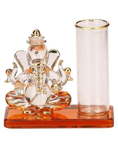 Distinctive Ganesha Table Top Pen Stand Crystal Glass Showpiece | 4 x 2 inches