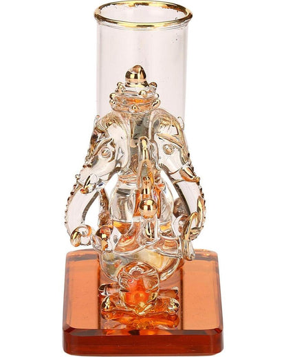 Distinctive Ganesha Table Top Pen Stand Crystal Glass Showpiece | 4 x 2 inches