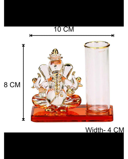 Distinctive Ganesha Table Top Pen Stand Crystal Glass Showpiece | 4 x 2 inches