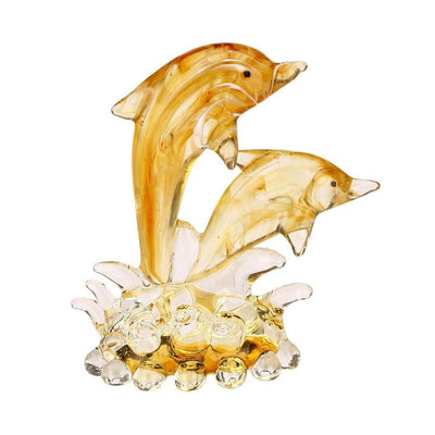 Dolphin Pair Crystal Glass Showpiece | 4 x 2 inches