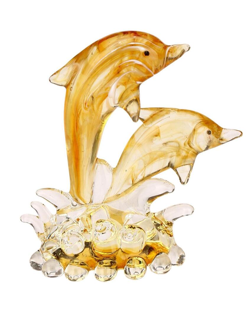 Dolphin Pair Crystal Glass Showpiece | 4 x 2 inches