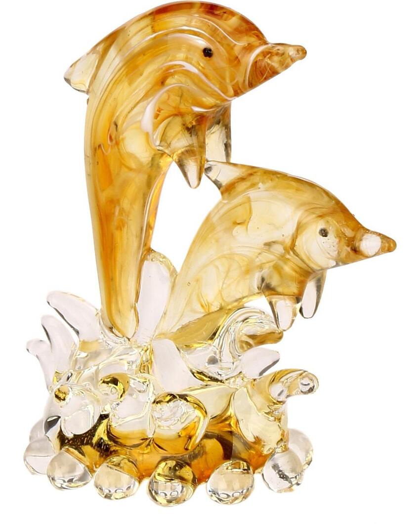 Dolphin Pair Crystal Glass Showpiece | 4 x 2 inches