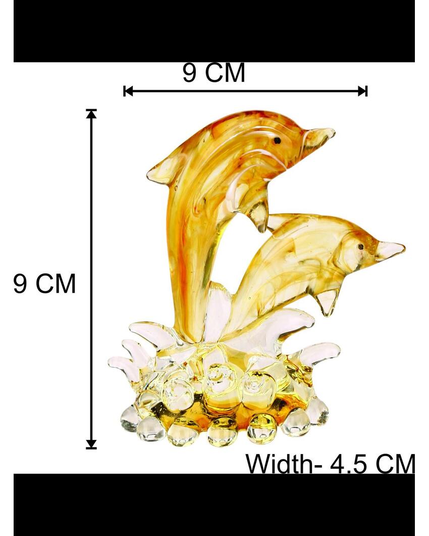 Dolphin Pair Crystal Glass Showpiece | 4 x 2 inches