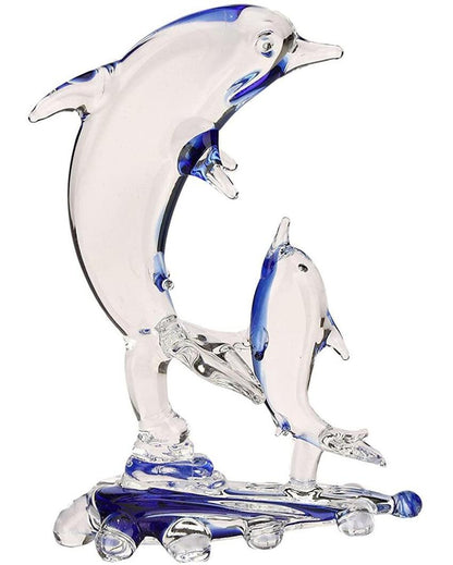 Baby Dolphin with Mother Crystal Glass Showpiece | 4 x 2 x 6 inches