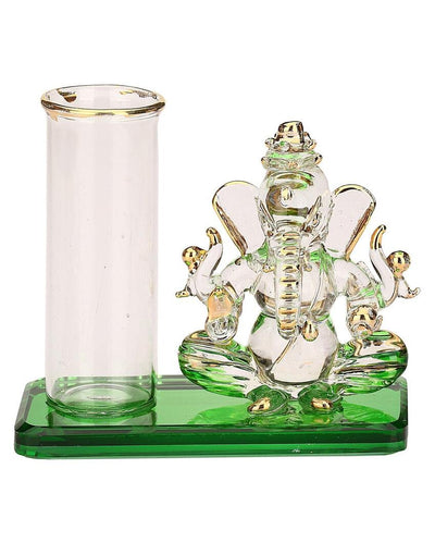 Unique Ganesha Table Top Pen Stand Crystal Glass Showpiece | 4 x 2 inches