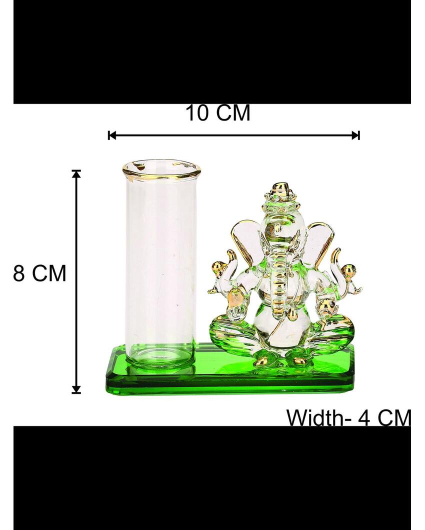 Unique Ganesha Table Top Pen Stand Crystal Glass Showpiece | 4 x 2 inches