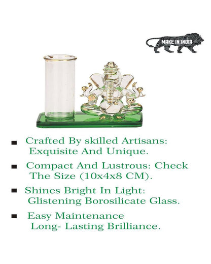 Unique Ganesha Table Top Pen Stand Crystal Glass Showpiece | 4 x 2 inches