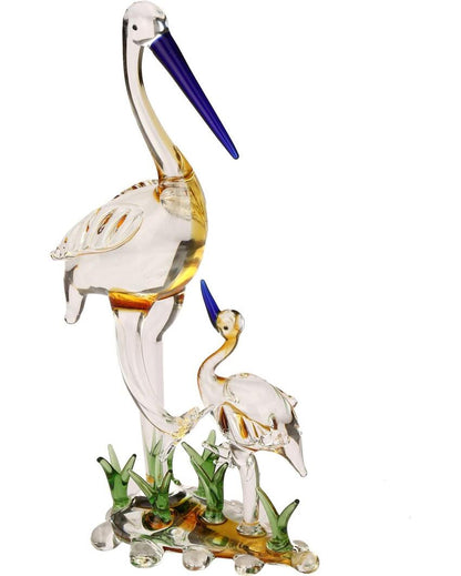 Mother Bird with Chick Crystal Glass Showpiece | 4 x 2 x 7 inches