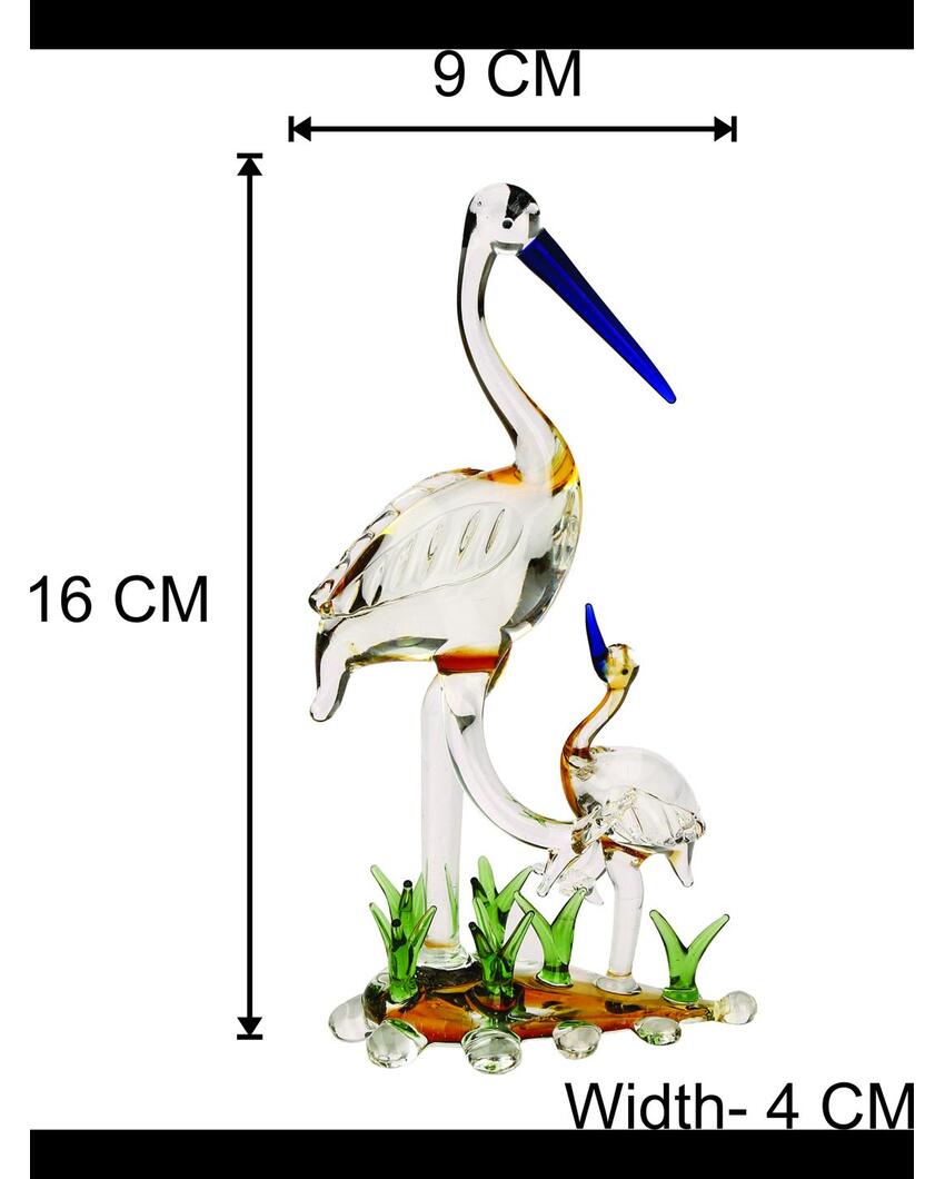 Mother Bird with Chick Crystal Glass Showpiece | 4 x 2 x 7 inches