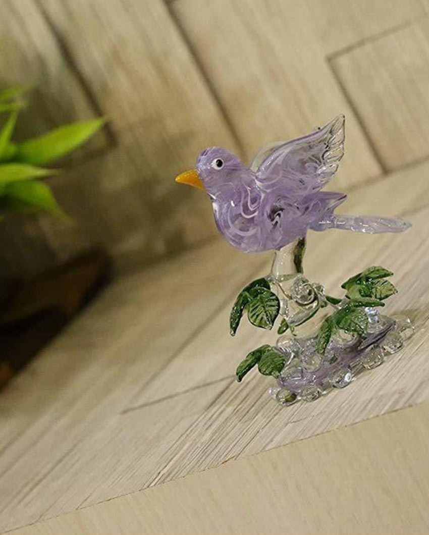 Bird on Tree Crystal Glass Showpiece | 4 x 3 inches