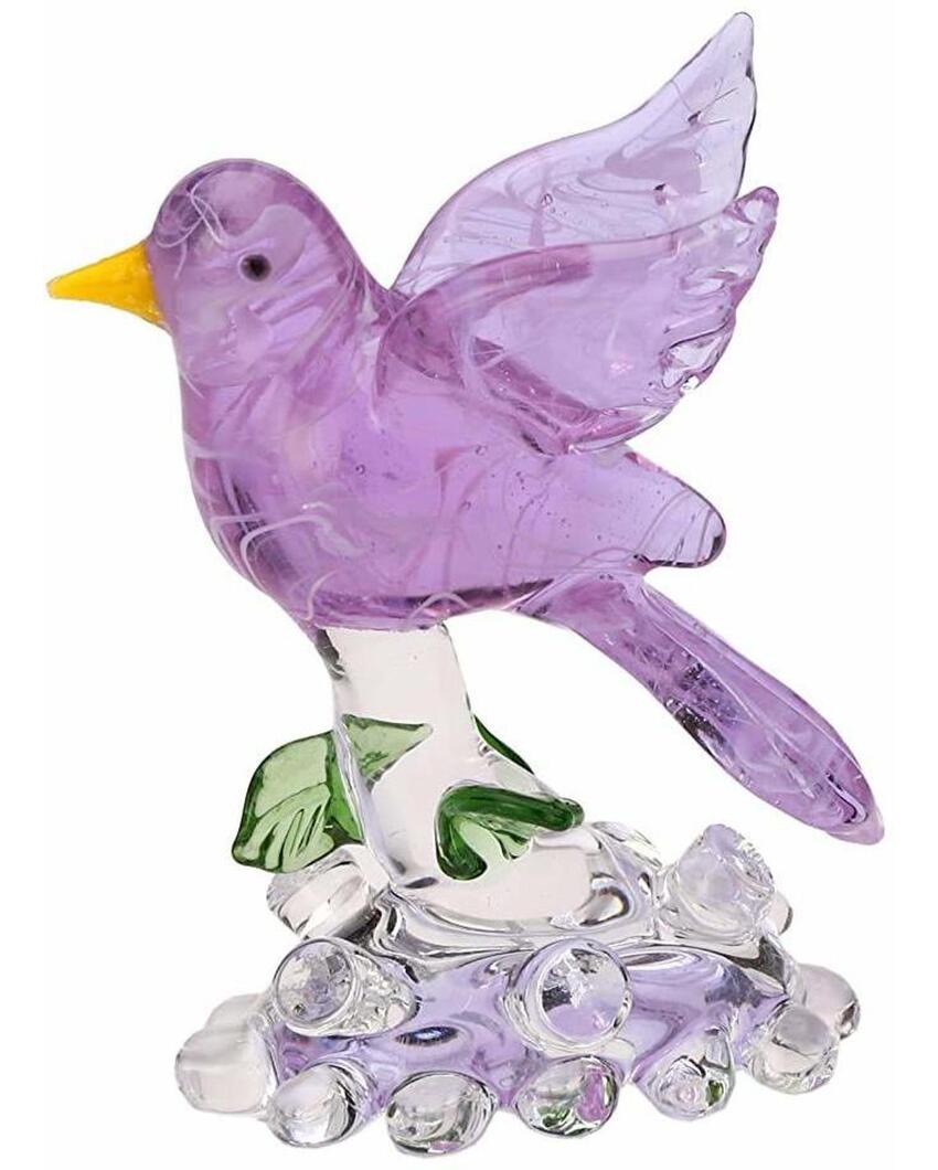 Bird on Tree Crystal Glass Showpiece | 4 x 3 inches