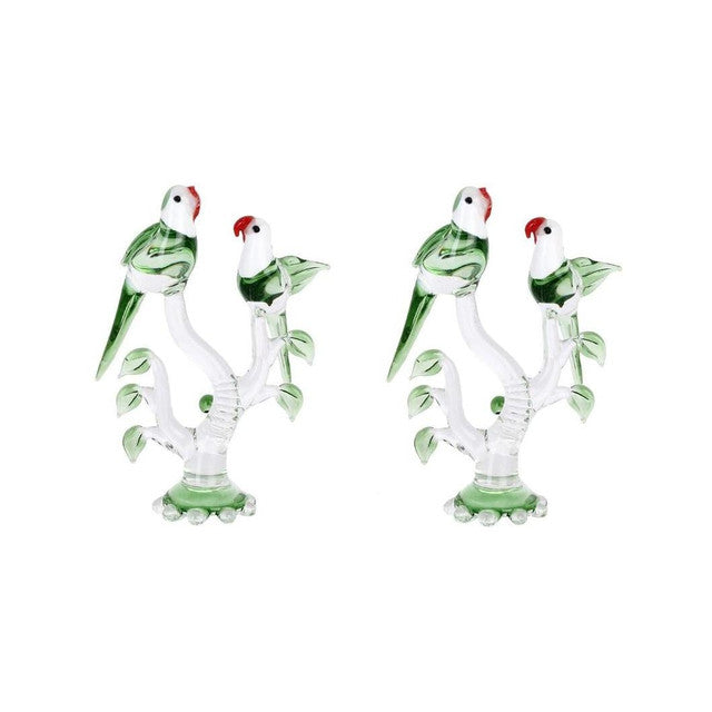 Love Making Parrot Couple Crystal Glass Showpiece | Set of 2 | 4 x 2 x 7 inches