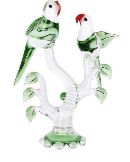 Love Making Parrot Couple Crystal Glass Showpiece | Set of 2 | 4 x 2 x 7 inches