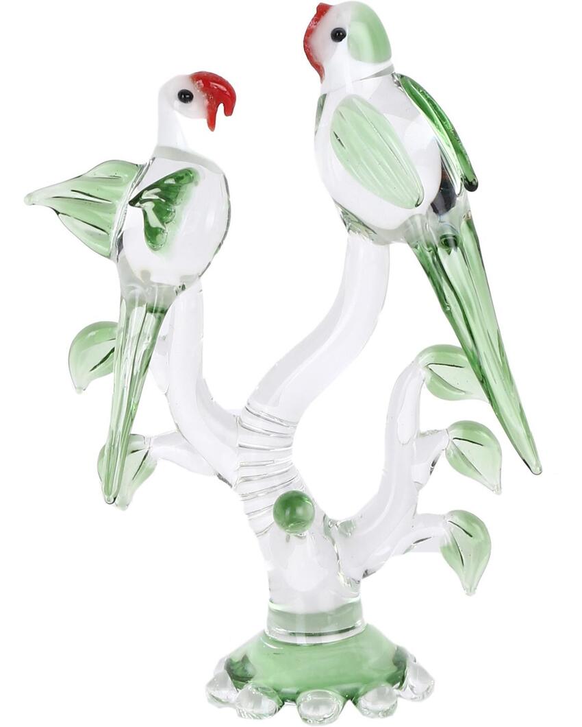 Love Making Parrot Couple Crystal Glass Showpiece | Set of 2 | 4 x 2 x 7 inches