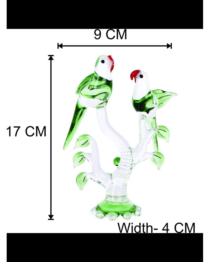 Love Making Parrot Couple Crystal Glass Showpiece | Set of 2 | 4 x 2 x 7 inches