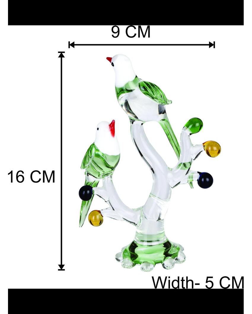 Birds Pair on Tree Crystal Glass Showpiece | Set of 2 | 4 x 2 x 7 inches