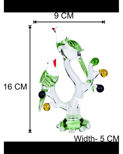 Birds Pair on Tree Crystal Glass Showpiece | Set of 2 | 4 x 2 x 7 inches