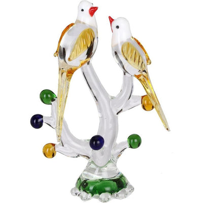 Adorable Loving Birds Pair on Tree Crystal Glass Showpiece | 4 x 2 x 7 inches